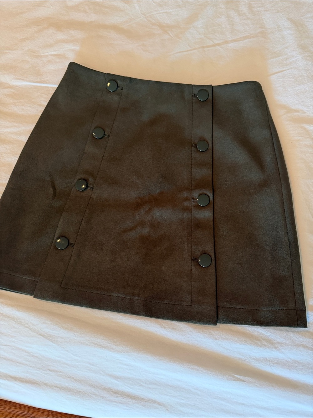 Loft suede double button mini skirt-green